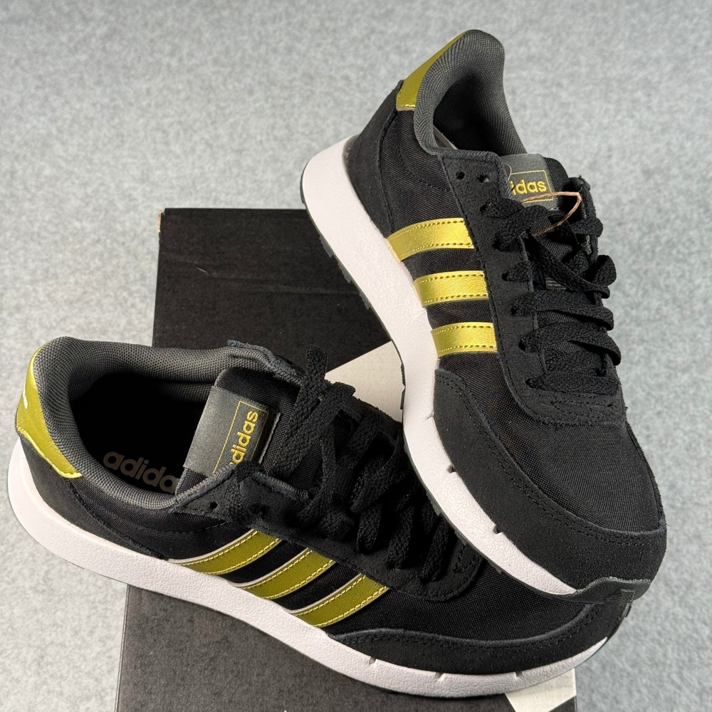 Adidas Run 60s 2.0 Black Gold Women's 7 Retro Running Sneakers NIB